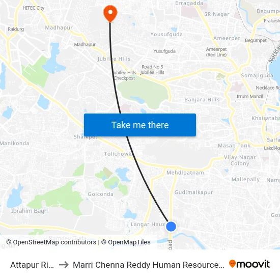 Attapur Ring Road to Marri Chenna Reddy Human Resources Development Institute map