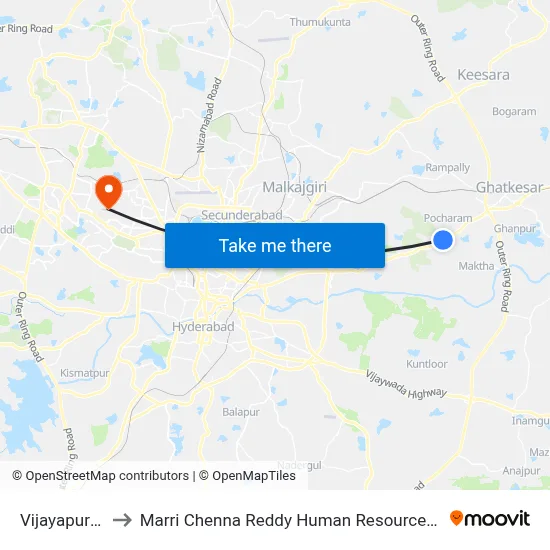 Vijayapuri Colony to Marri Chenna Reddy Human Resources Development Institute map