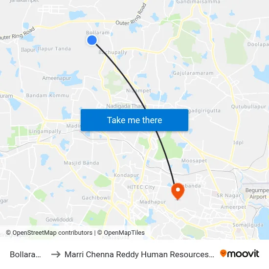 Bollaram Bazar to Marri Chenna Reddy Human Resources Development Institute map