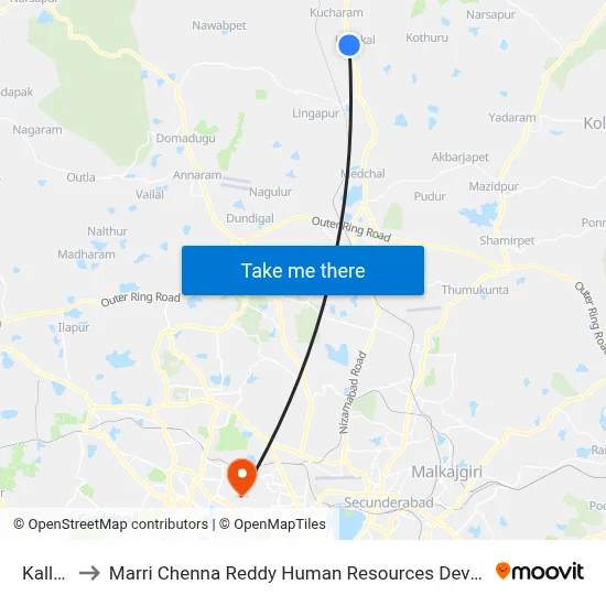 Kallakal to Marri Chenna Reddy Human Resources Development Institute map