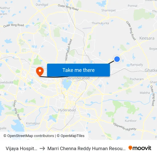 Vijaya Hospital-Nagaram to Marri Chenna Reddy Human Resources Development Institute map