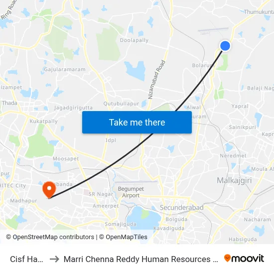 Cisf Hakimpet to Marri Chenna Reddy Human Resources Development Institute map