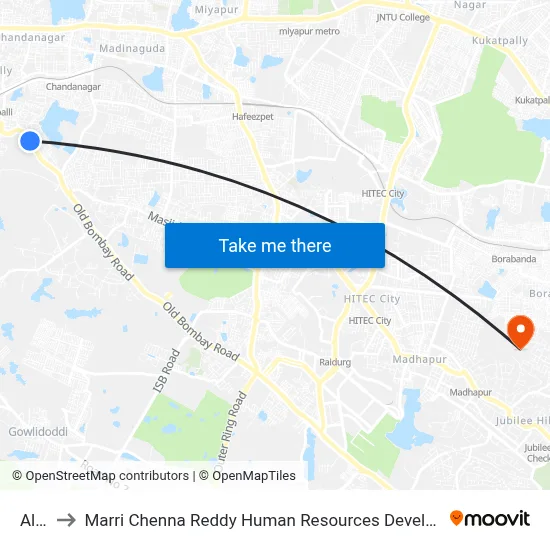 Alind to Marri Chenna Reddy Human Resources Development Institute map