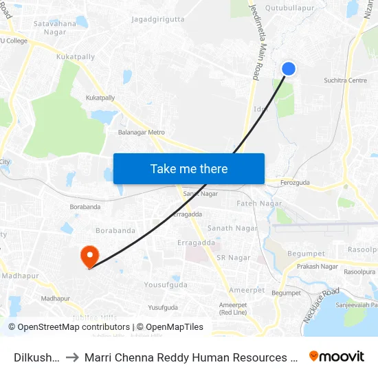 Dilkushnagar to Marri Chenna Reddy Human Resources Development Institute map