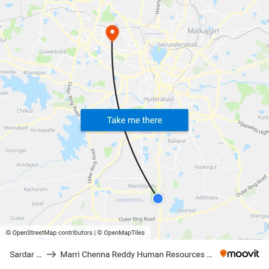 Sardar Nagar to Marri Chenna Reddy Human Resources Development Institute map