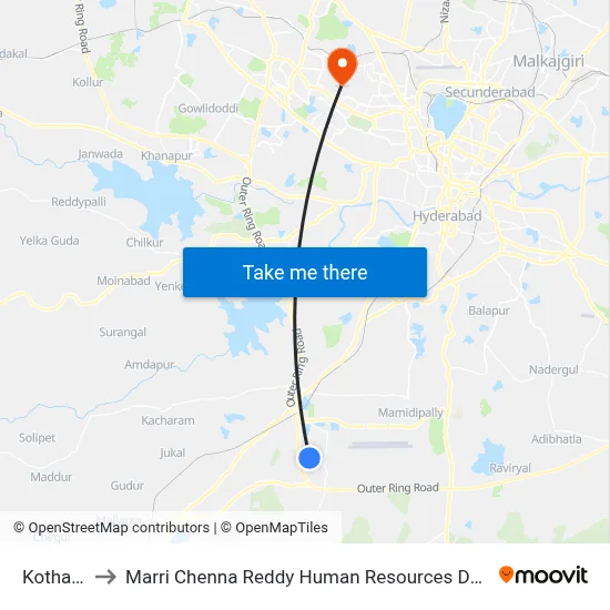Kothaguda to Marri Chenna Reddy Human Resources Development Institute map