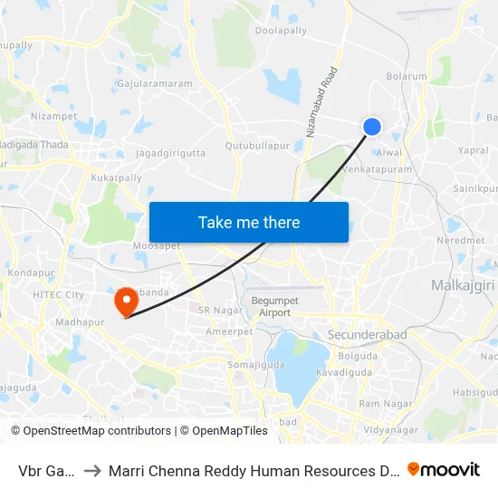 Vbr Gardens to Marri Chenna Reddy Human Resources Development Institute map