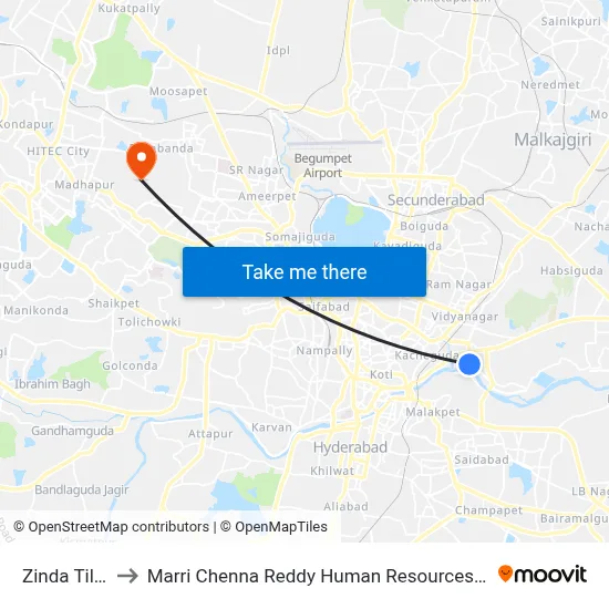 Zinda Tilismath to Marri Chenna Reddy Human Resources Development Institute map