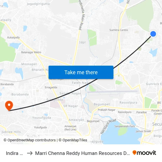 Indira Nagar to Marri Chenna Reddy Human Resources Development Institute map