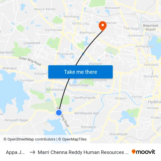 Appa Junction to Marri Chenna Reddy Human Resources Development Institute map