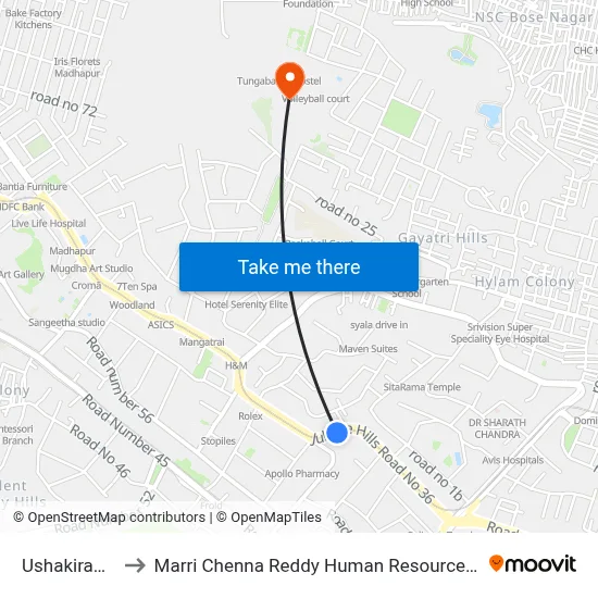 Ushakiran Movies to Marri Chenna Reddy Human Resources Development Institute map
