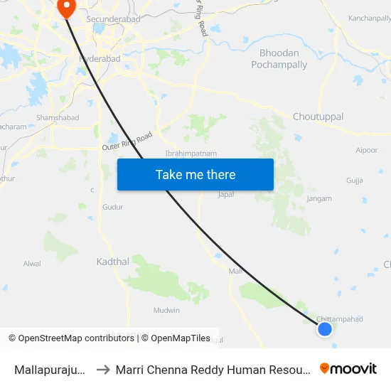 Mallapurajupally Village to Marri Chenna Reddy Human Resources Development Institute map