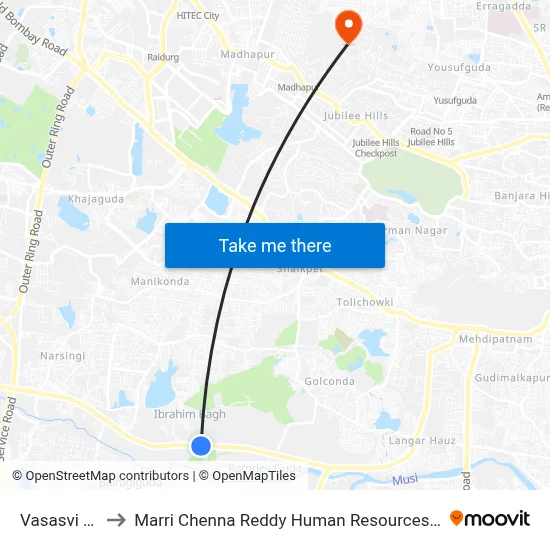 Vasasvi College to Marri Chenna Reddy Human Resources Development Institute map