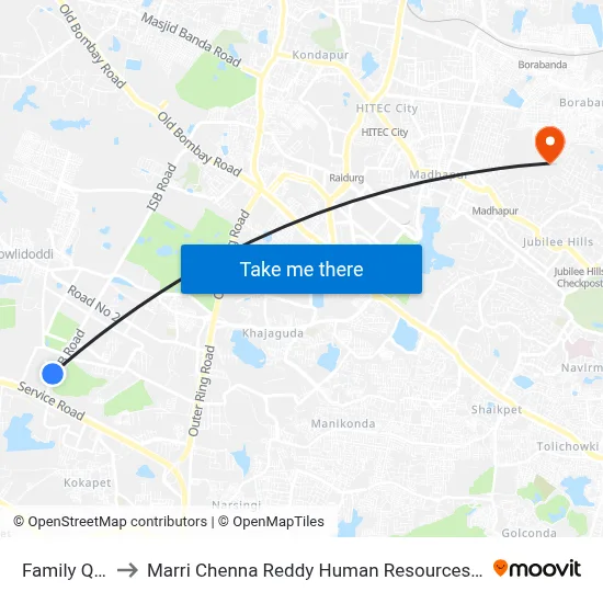 Family Quarters to Marri Chenna Reddy Human Resources Development Institute map