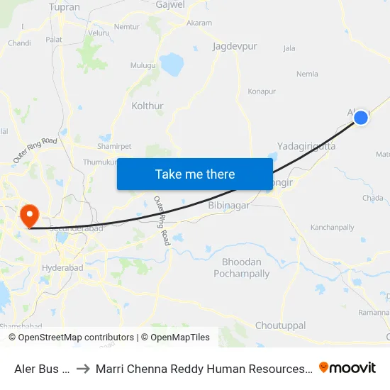 Aler Bus Station to Marri Chenna Reddy Human Resources Development Institute map