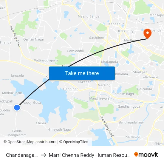 Chandanagar-Moinabad to Marri Chenna Reddy Human Resources Development Institute map
