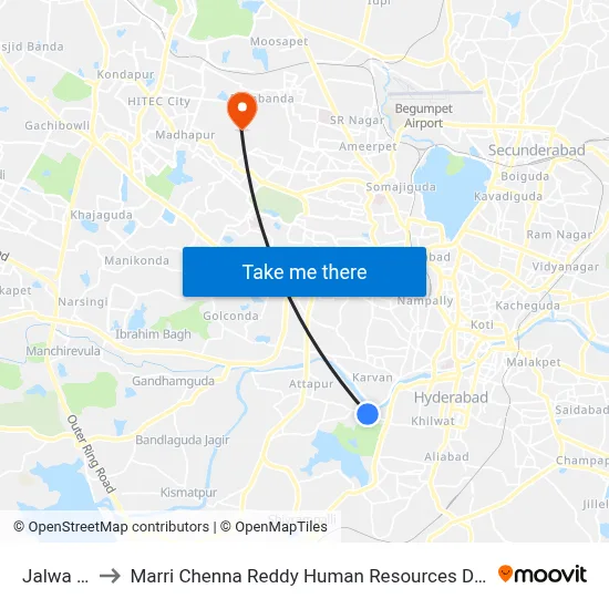 Jalwa Hotel to Marri Chenna Reddy Human Resources Development Institute map