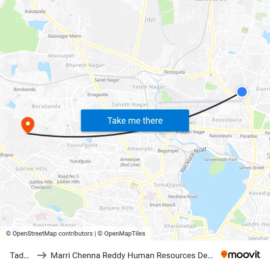 Tadbund to Marri Chenna Reddy Human Resources Development Institute map