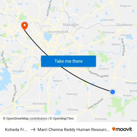 Koheda Fruit Market to Marri Chenna Reddy Human Resources Development Institute map