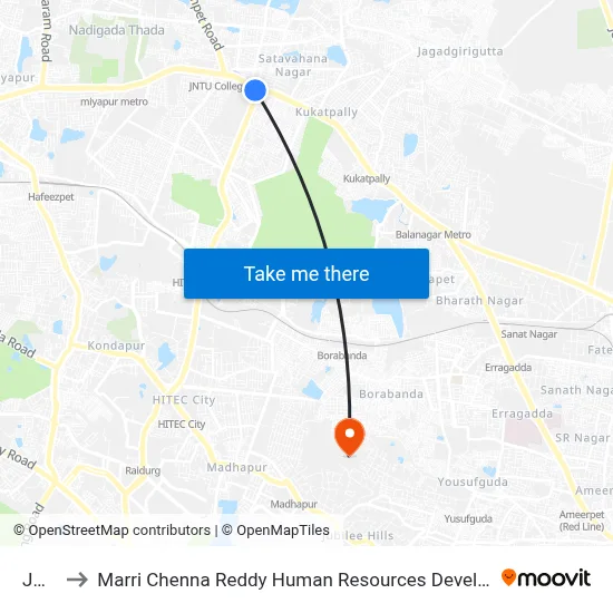 JNTU to Marri Chenna Reddy Human Resources Development Institute map