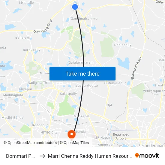 Dommari Pochampally to Marri Chenna Reddy Human Resources Development Institute map