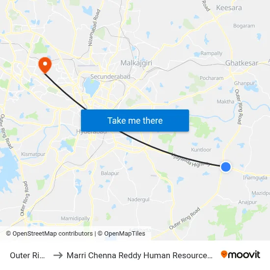 Outer Ring Road to Marri Chenna Reddy Human Resources Development Institute map