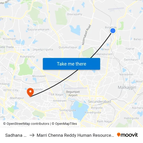 Sadhana Mandhir to Marri Chenna Reddy Human Resources Development Institute map