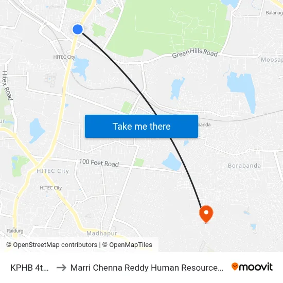 KPHB 4th Phase to Marri Chenna Reddy Human Resources Development Institute map