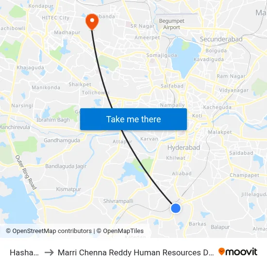 Hashamaba to Marri Chenna Reddy Human Resources Development Institute map