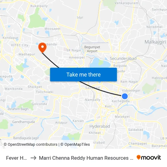 Fever Hospital to Marri Chenna Reddy Human Resources Development Institute map