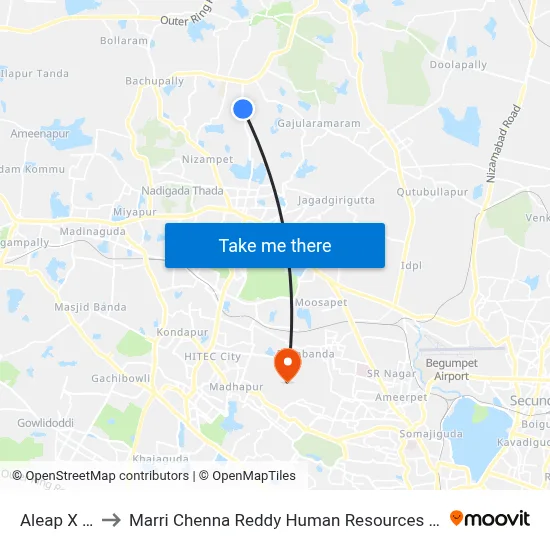 Aleap X Roads to Marri Chenna Reddy Human Resources Development Institute map