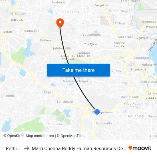 Rethibowli to Marri Chenna Reddy Human Resources Development Institute map