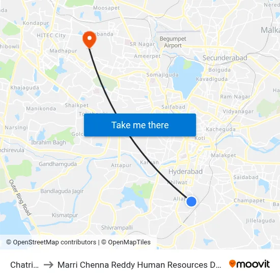 Chatrinaka to Marri Chenna Reddy Human Resources Development Institute map