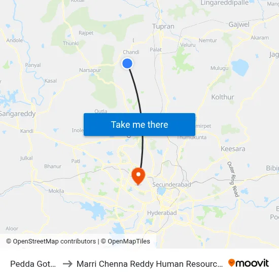 Pedda Gottimukkala to Marri Chenna Reddy Human Resources Development Institute map