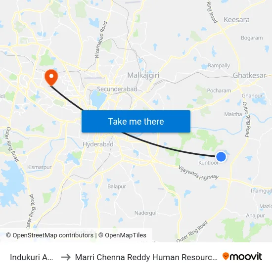 Indukuri Apartments to Marri Chenna Reddy Human Resources Development Institute map