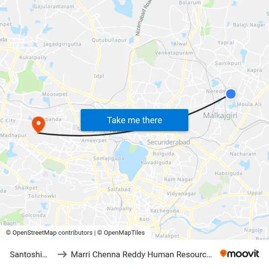 Santoshima Nagar to Marri Chenna Reddy Human Resources Development Institute map