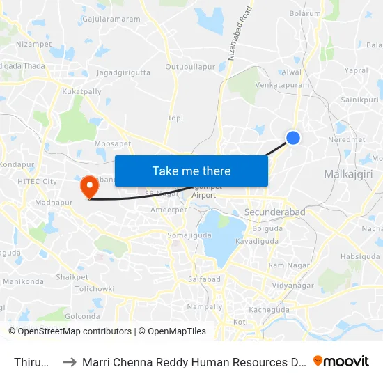 Thirumalgiri to Marri Chenna Reddy Human Resources Development Institute map