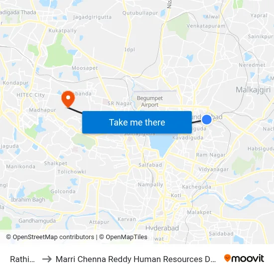 Rathifile In to Marri Chenna Reddy Human Resources Development Institute map