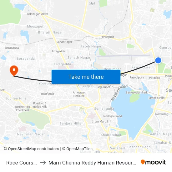 Race Course-Sec Bad to Marri Chenna Reddy Human Resources Development Institute map