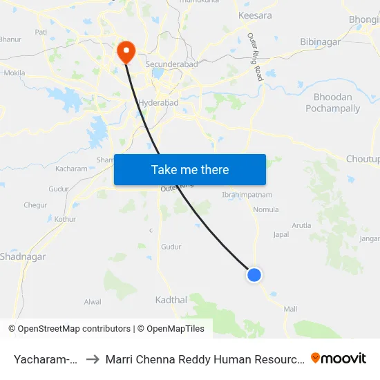 Yacharam-Yacharam to Marri Chenna Reddy Human Resources Development Institute map