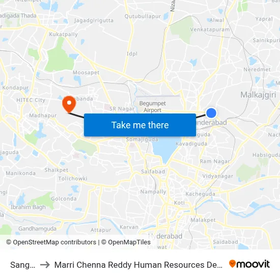 Sangeeth to Marri Chenna Reddy Human Resources Development Institute map