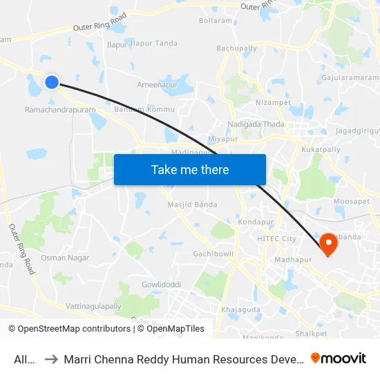 Allwyn to Marri Chenna Reddy Human Resources Development Institute map