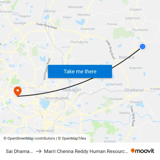 Sai Dhamam Kaman to Marri Chenna Reddy Human Resources Development Institute map