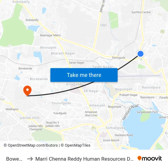 Bowenpally to Marri Chenna Reddy Human Resources Development Institute map