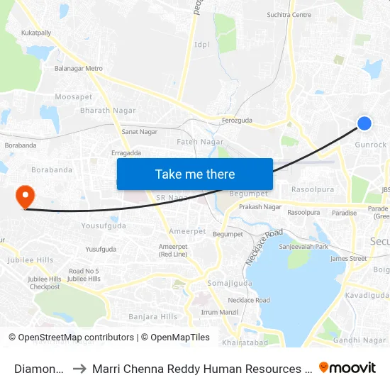 Diamond Point to Marri Chenna Reddy Human Resources Development Institute map