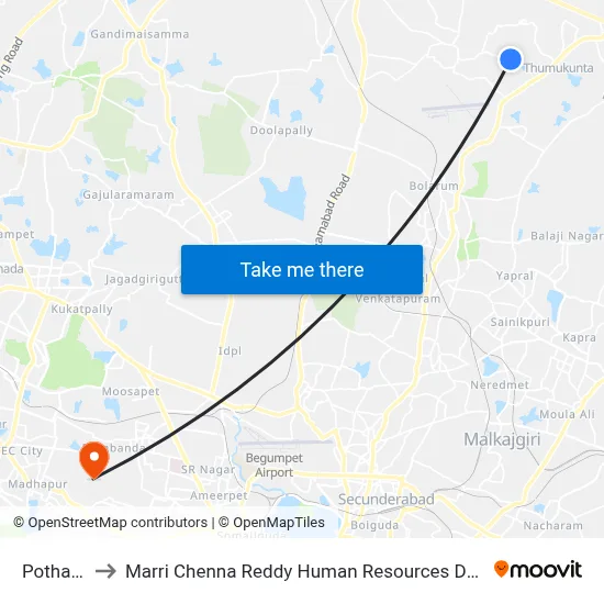 Pothaipally to Marri Chenna Reddy Human Resources Development Institute map