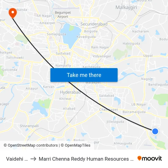 Vaidehi Nagar to Marri Chenna Reddy Human Resources Development Institute map