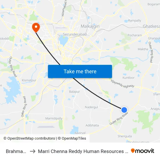 Brahmanapally to Marri Chenna Reddy Human Resources Development Institute map