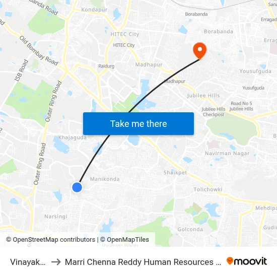 Vinayak Nagar to Marri Chenna Reddy Human Resources Development Institute map