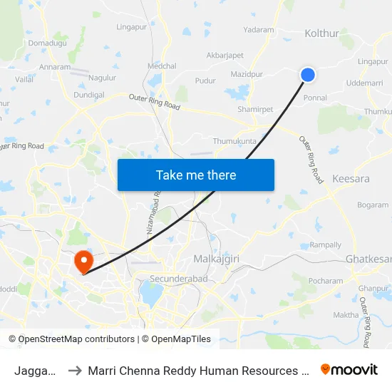 Jaggamguda to Marri Chenna Reddy Human Resources Development Institute map